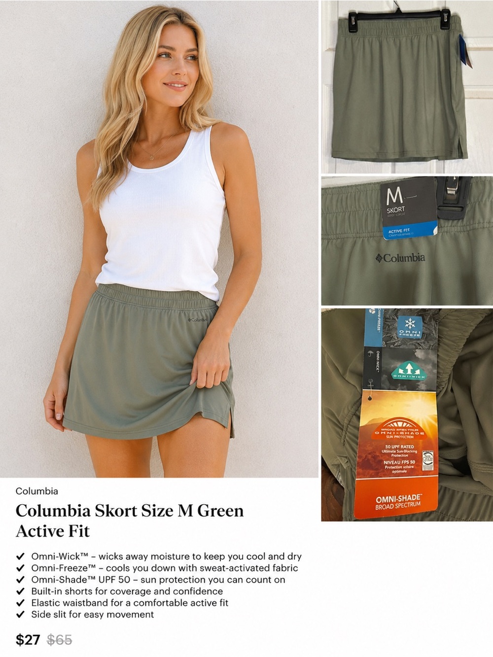 Columbia Skort Size M Green Active Fit - Picture 1 of 5